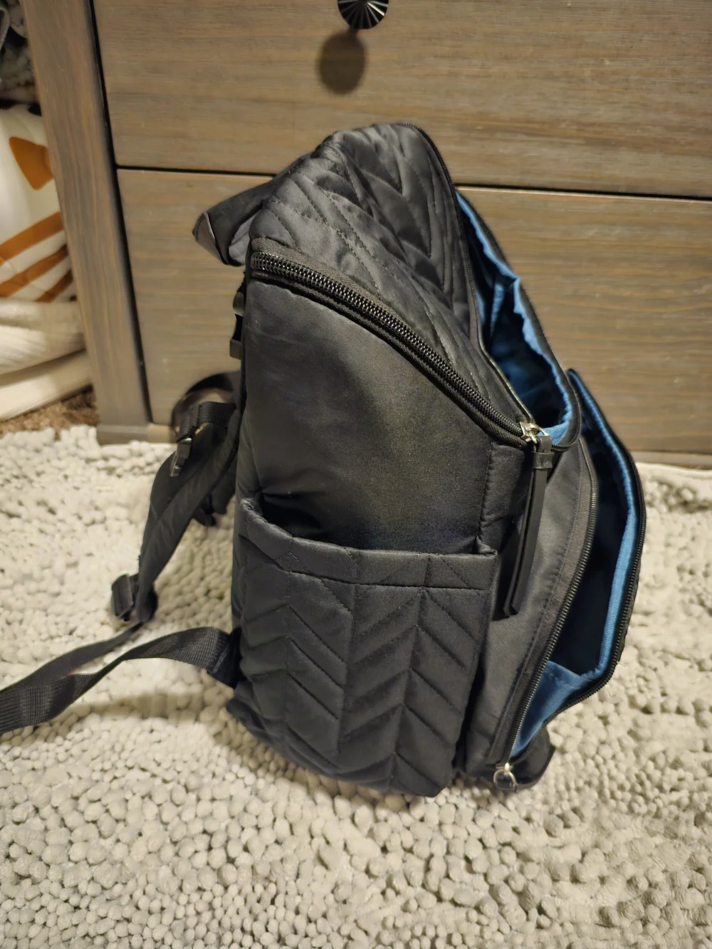 Skip Hop Black Quilted Baby Bag Backpack with Blue Interior